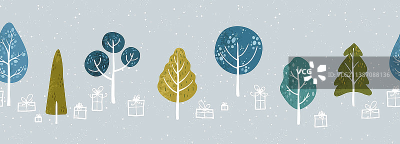可爱的冬季主题手绘彩色树木图片素材