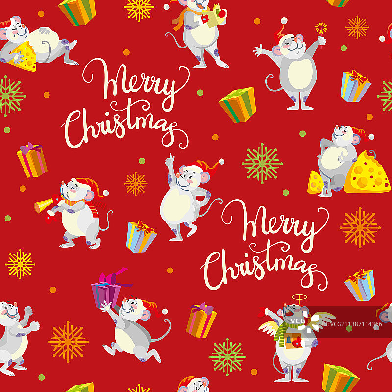 圣诞元素与鼠标图案红色无缝衔接图片素材