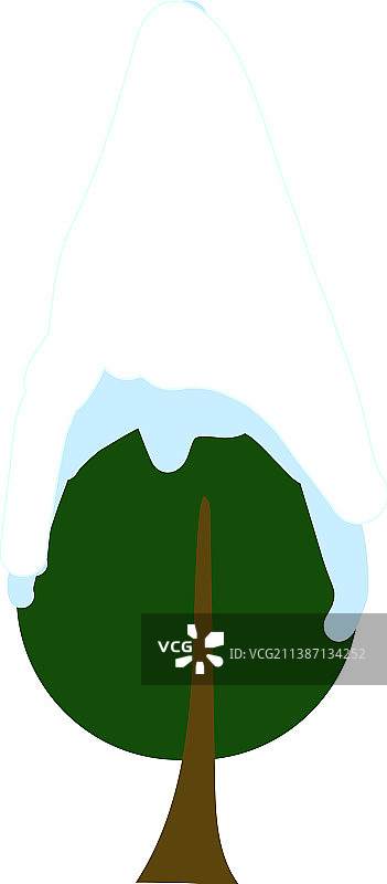 树覆盖雪卡通风格的平面剪贴画图片素材