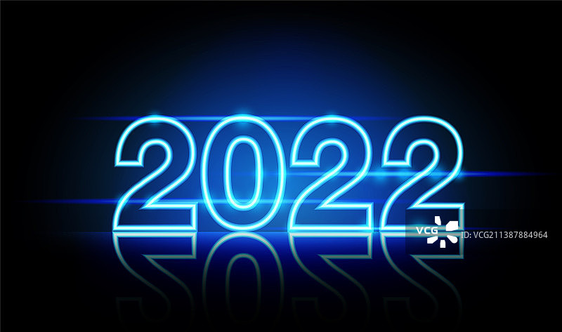 祝2022年新年快乐，来自霓虹发光的线条魔法图片素材