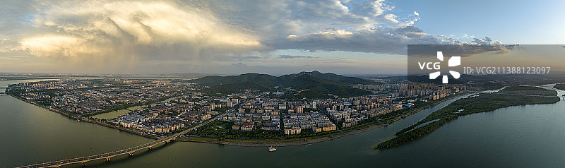 航拍襄阳汉江晚霞自然风景城市风光图片素材