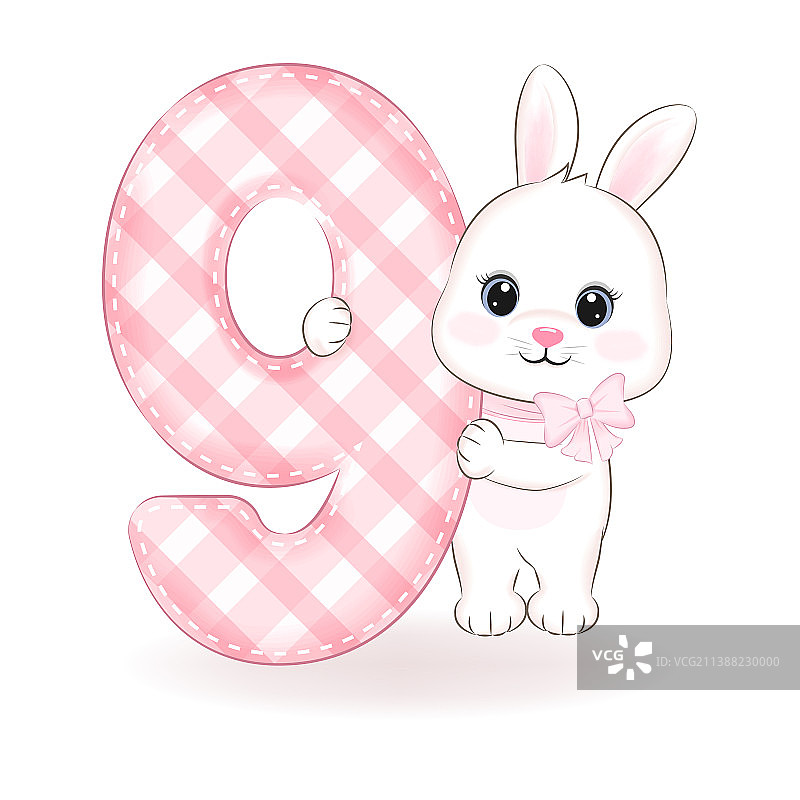 可爱的小兔子9岁生日快乐图片素材