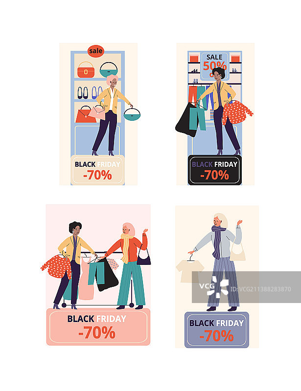 女性在黑色星期五服装商店季节性图片素材