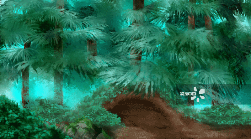 水彩热带树林插画背景-GIF动图图片素材
