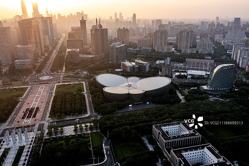 上海陆家嘴金融区日落城市风光航拍图片素材