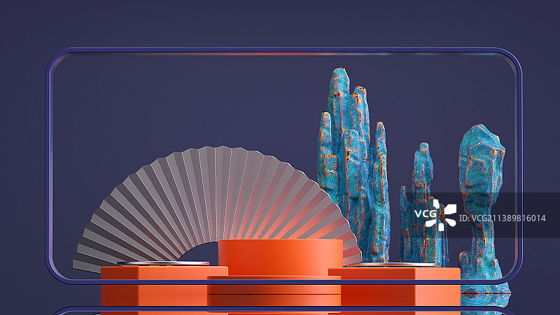 3D渲染中国风展示台场景图片素材