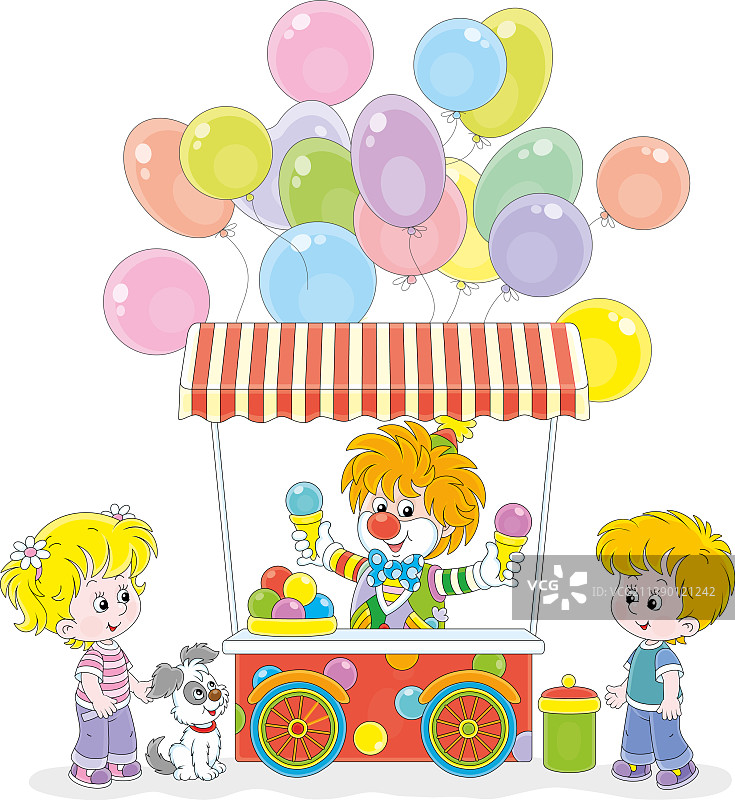 小孩子和小丑拿着冰淇淋图片素材