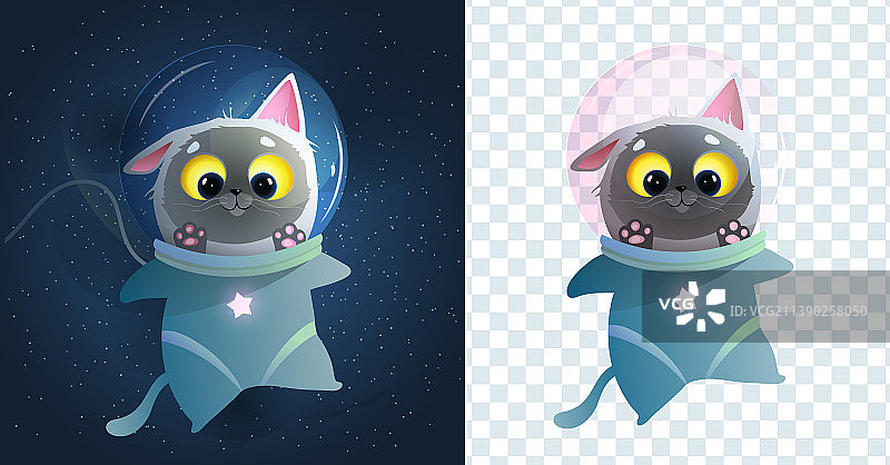 宇宙中的宇航员太空猫，孩子们有趣的剪贴画图片素材
