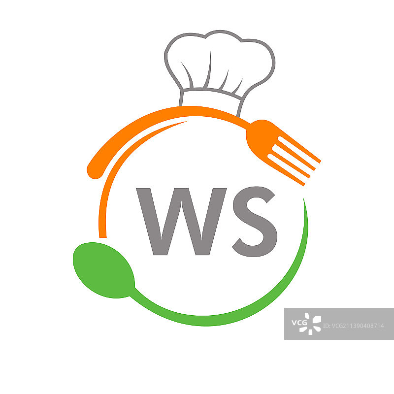 字母ws餐厅标志与厨师帽子勺子和图片素材