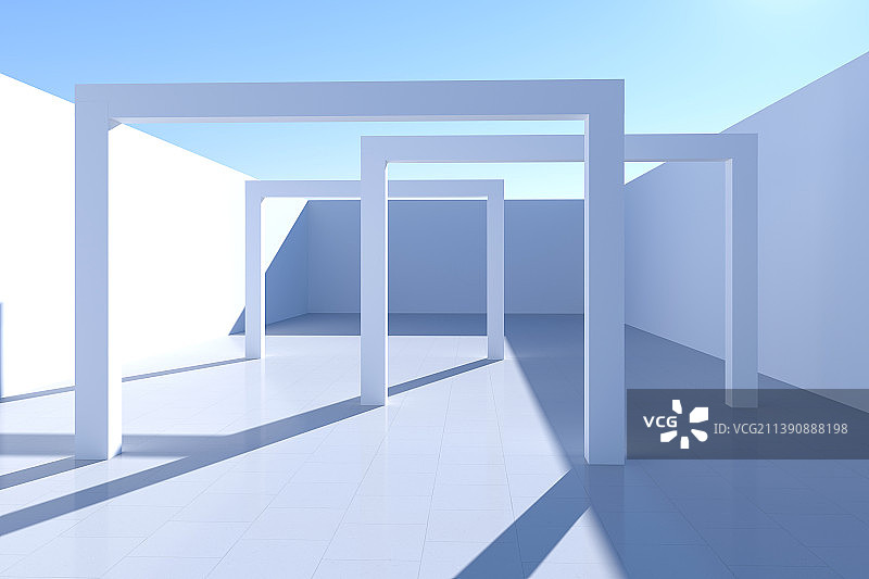 3D现代建筑内部空间图片素材