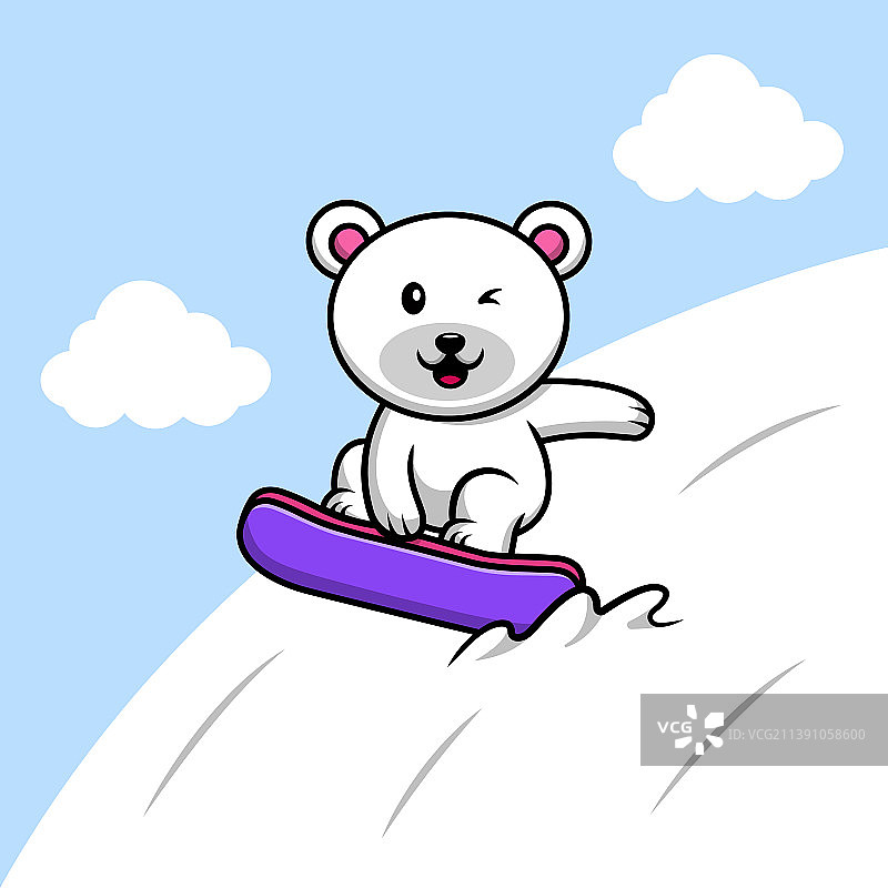 可爱的北极熊单板滑雪图片素材