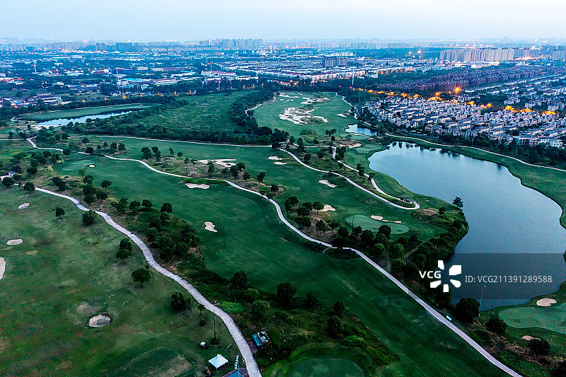 上海美兰湖高尔夫球场航拍图片素材