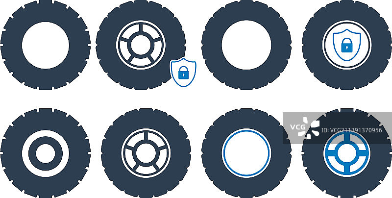 轮胎和车轮图标设置平风格eps图片素材