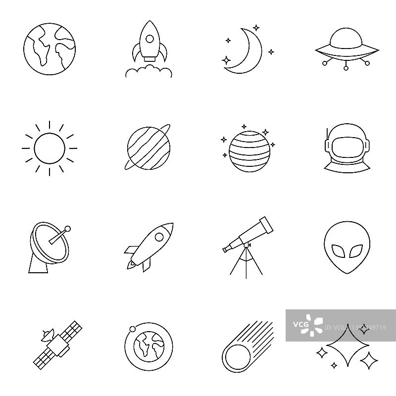 太空和天文细线图标符号标志图片素材