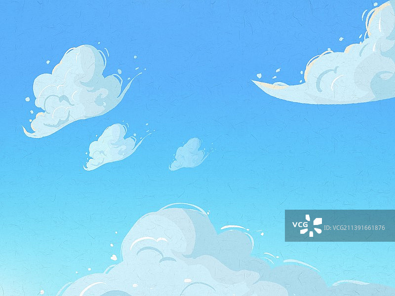 治愈蓝色天空云朵温暖纯色蓝色背景插画图片素材