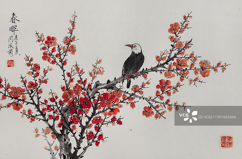 中国绘画——梅花与鸟图片素材
