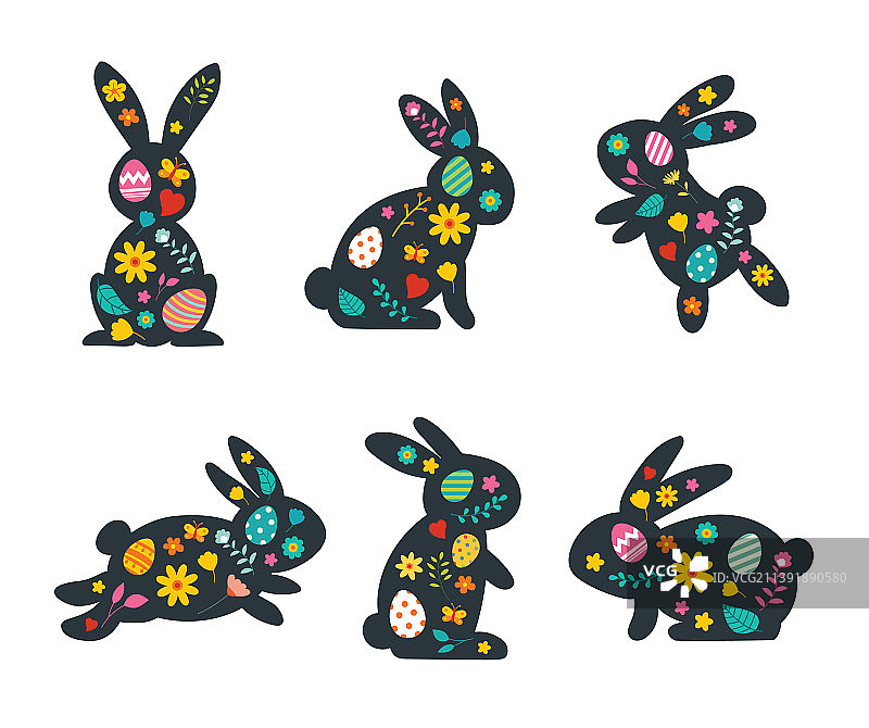 复活节兔子快乐，用鲜花装饰图片素材