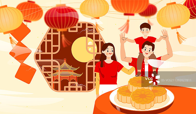 中秋节节日里的快乐家庭图片素材