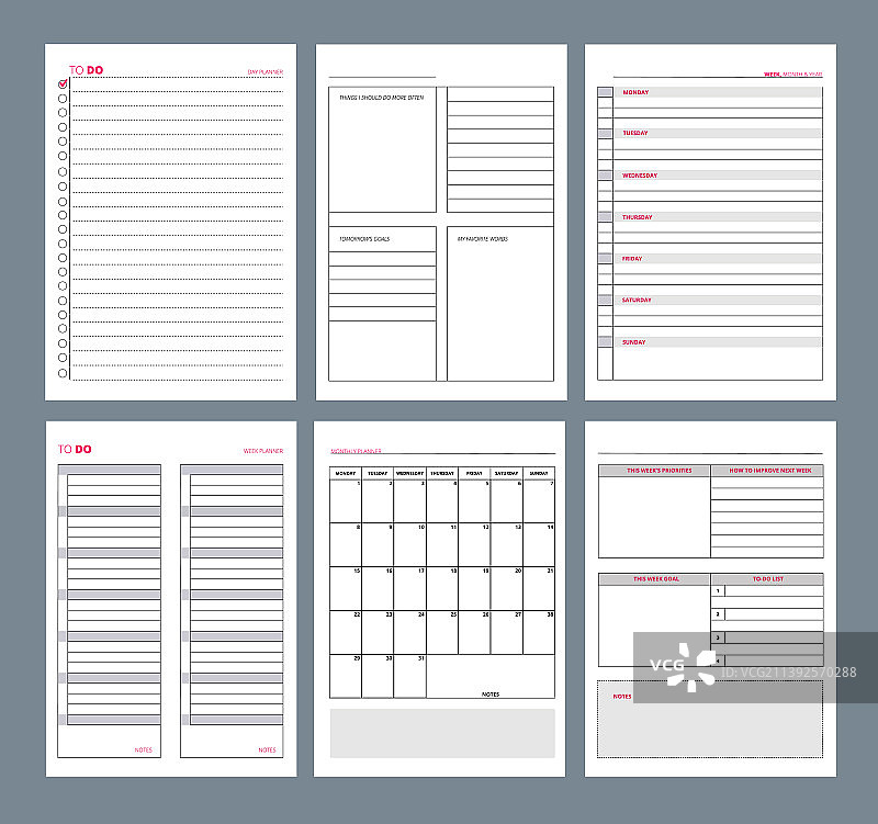 计划页，笔记本，议程，日记垂直图片素材