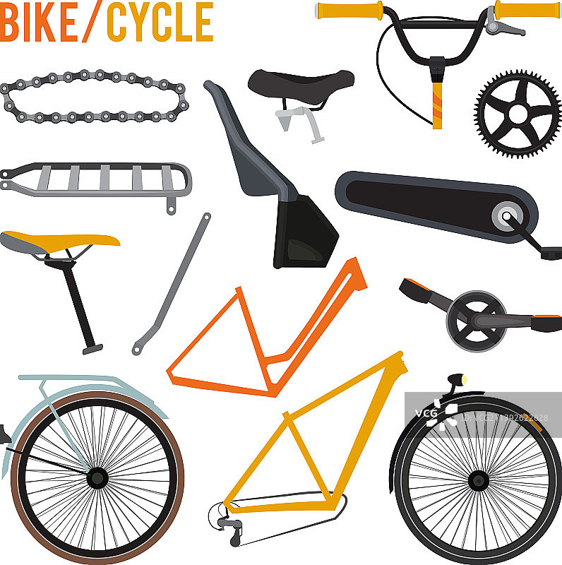 构造不同的自行车零件和图片素材