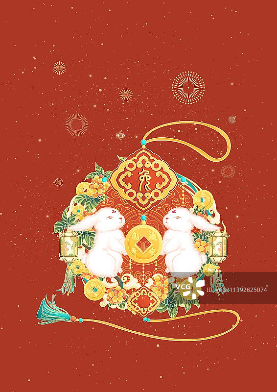 十二生肖国风封面插画卯兔图片素材