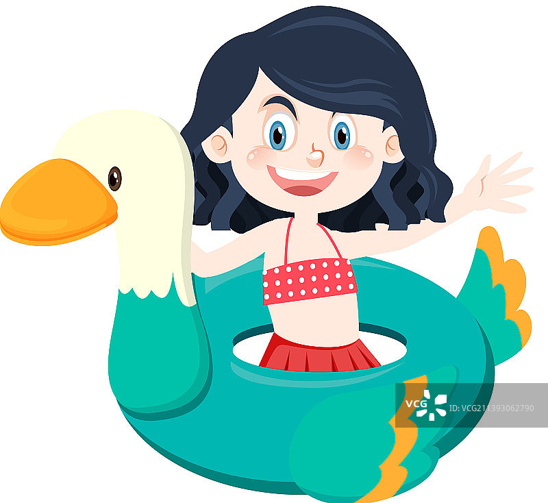 可爱的女孩卡通人物在泳装里面图片素材
