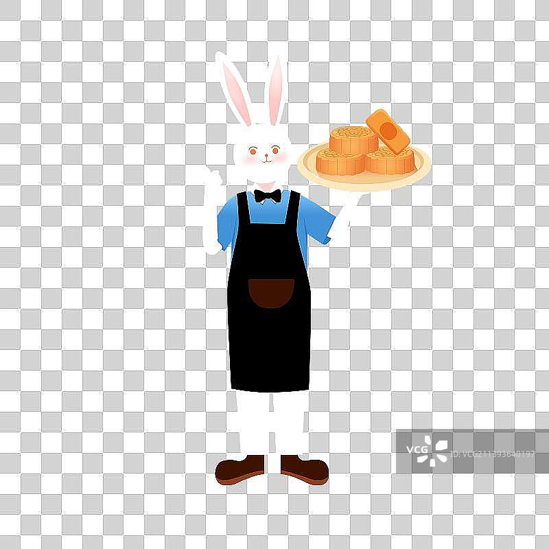 一只穿衣拟人兔子端着一盘月饼中秋节插画元素图片素材