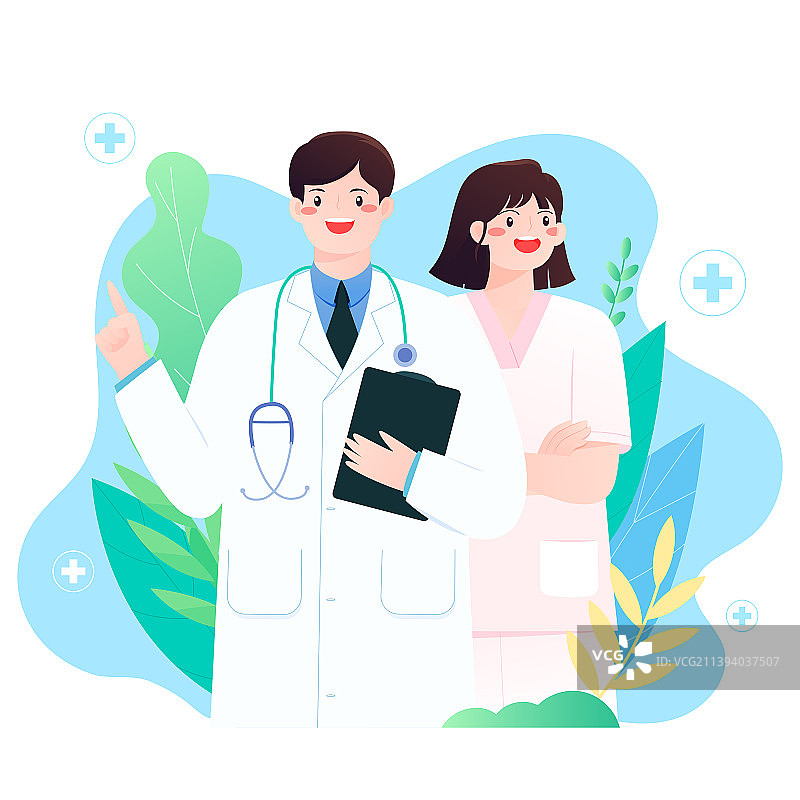 医生和护士守护健康矢量插画图片素材