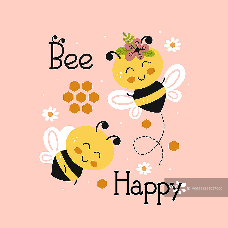 海报上有可爱快乐的蜜蜂图片素材