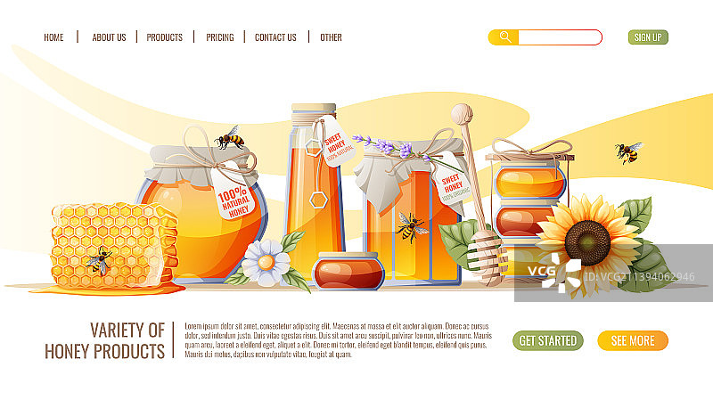 蜂蜜产品，蜂房，蜜蜂的罐子图片素材