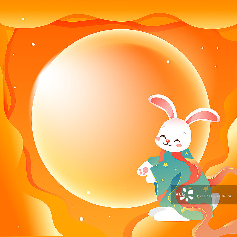 八月十五中秋节玉兔拜月传统节日中国风插画图片素材