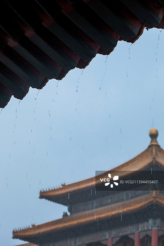 雨中故宫,屋檐水滴图片素材