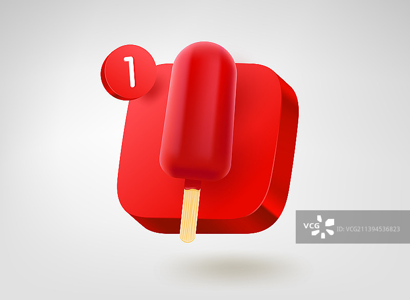 红色冰淇淋按钮3d移动应用程序图标图片素材