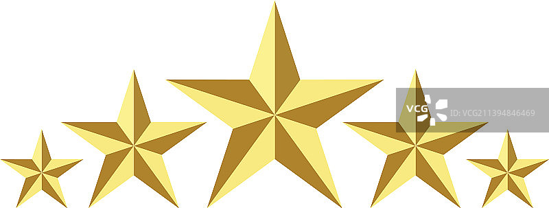 五个金色评级星星图标在白色背景图片素材