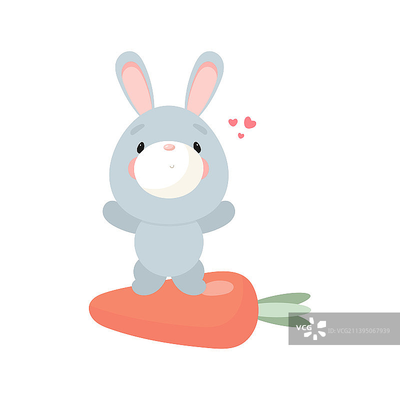 可爱的兔子与胡萝卜卡通风格图片素材