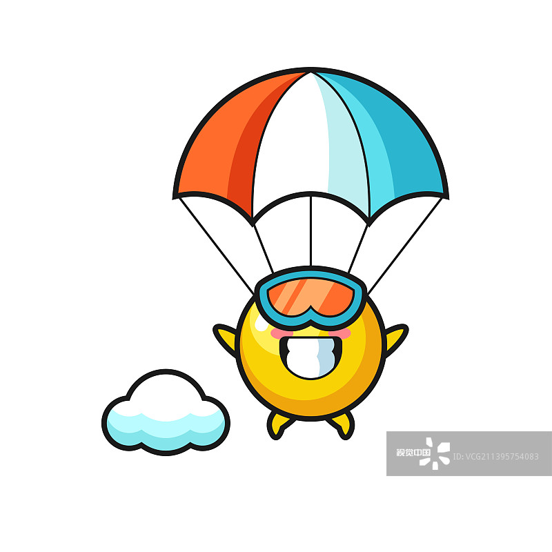蛋黄卡通吉祥物是跳伞用的开心图片素材