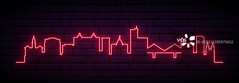 萨凡纳的红色霓虹天际线明亮的萨凡纳城市图片素材