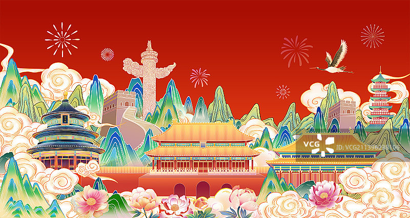 国庆节城市地标建筑插画图片素材
