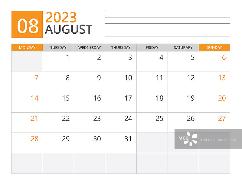 2023年8月模板-日历计划2023图片素材