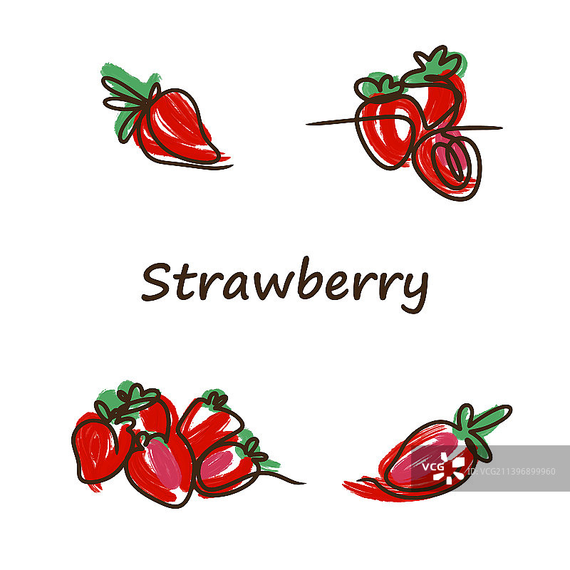 草莓定线画多汁熟透而图片素材