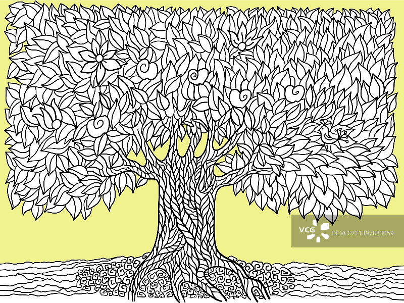 手绘涂鸦大树使用着色图片素材