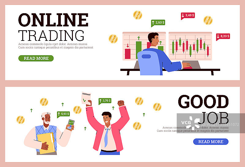 网上交易和股票市场网页横幅设置图片素材