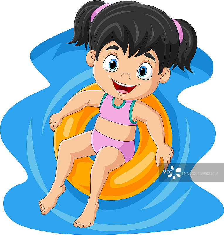 可爱的小女孩与泳装漂浮图片素材