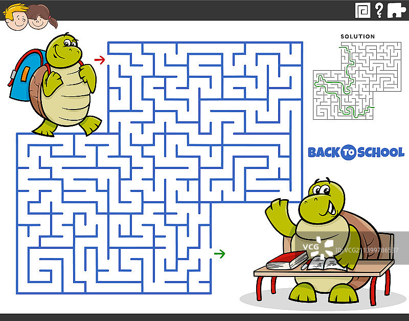迷宫游戏用卡通乌龟小学生去图片素材