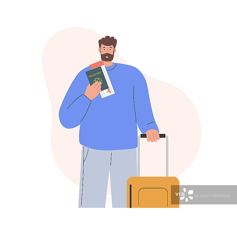 持护照、机票和行李的男性游客图片素材