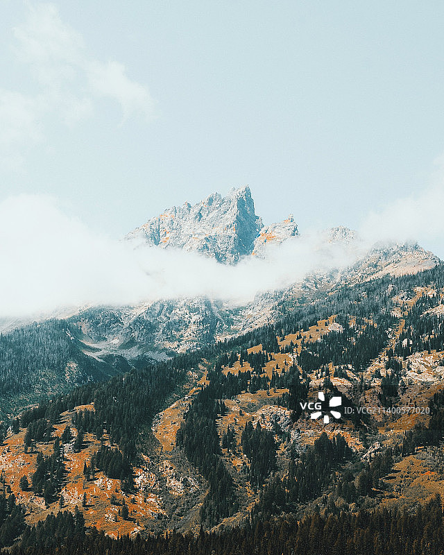 雪山映衬天空的风景，大提顿国家公园，怀俄明州，美国，美国图片素材