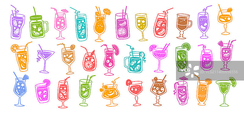酒精和果汁鸡尾酒图标设置夏天图片素材