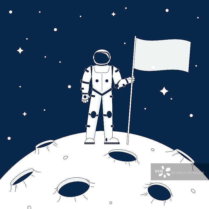 宇航员站在月球上，举着旗子图片素材
