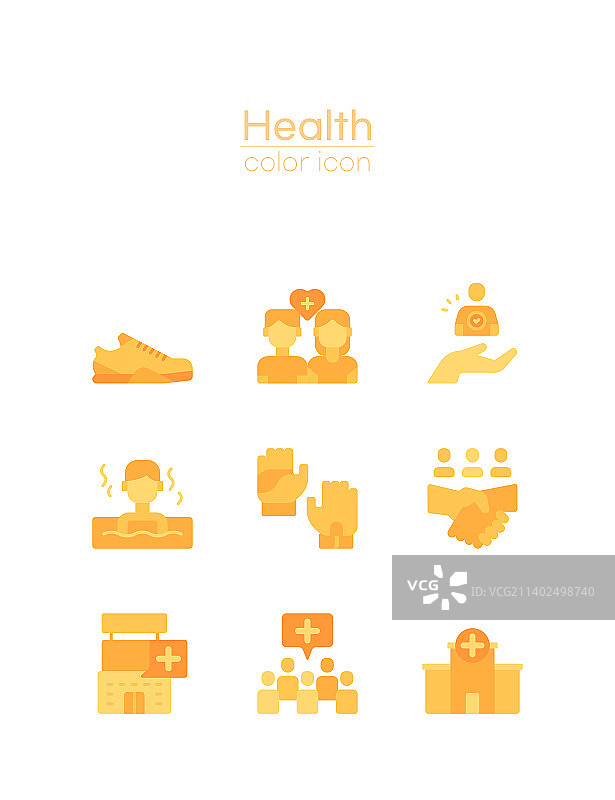 健康，饮食和健身主题_橙色和黄色的平面图标集图片素材