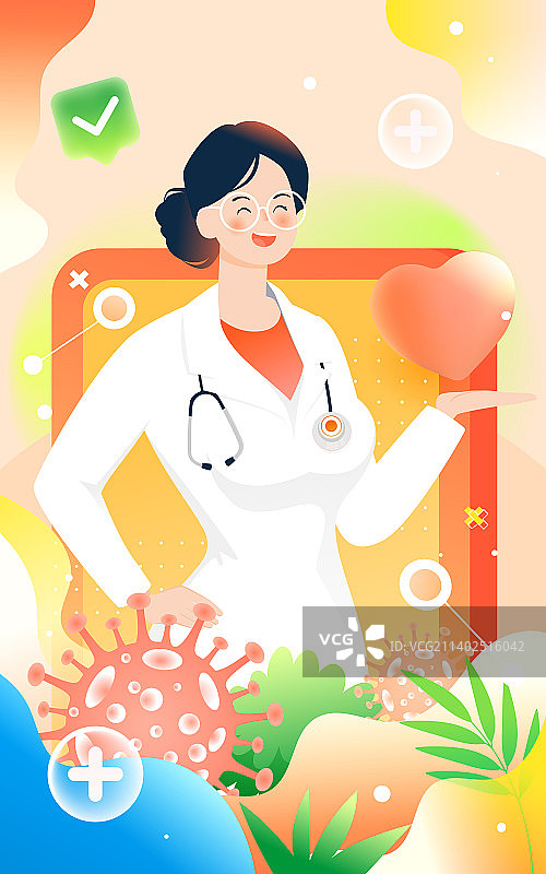 中国医师节医生治疗流感病毒疫情防护插画图片素材